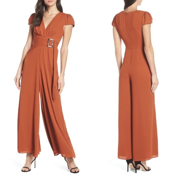 Fame & Partners Posie Jumpsuit Wide Leg Red Ochre Neutral Minimal Boho Sz 0 - Picture 1 of 13